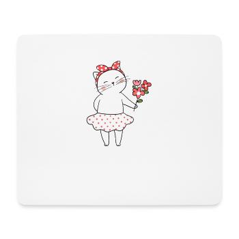 Niedliche Kawaii lustige Katze mit Blumen, die Miauen sagen - Mousepad (Querformat) - Weiß - Vorne