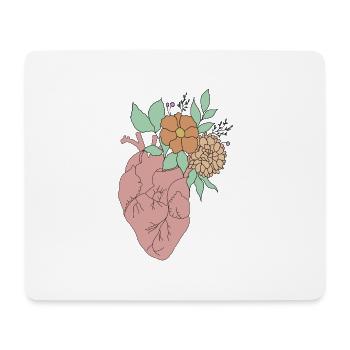 anatomisches Herz mit Blumen, Outline weiß - Mousepad (Querformat) - Weiß - Vorne