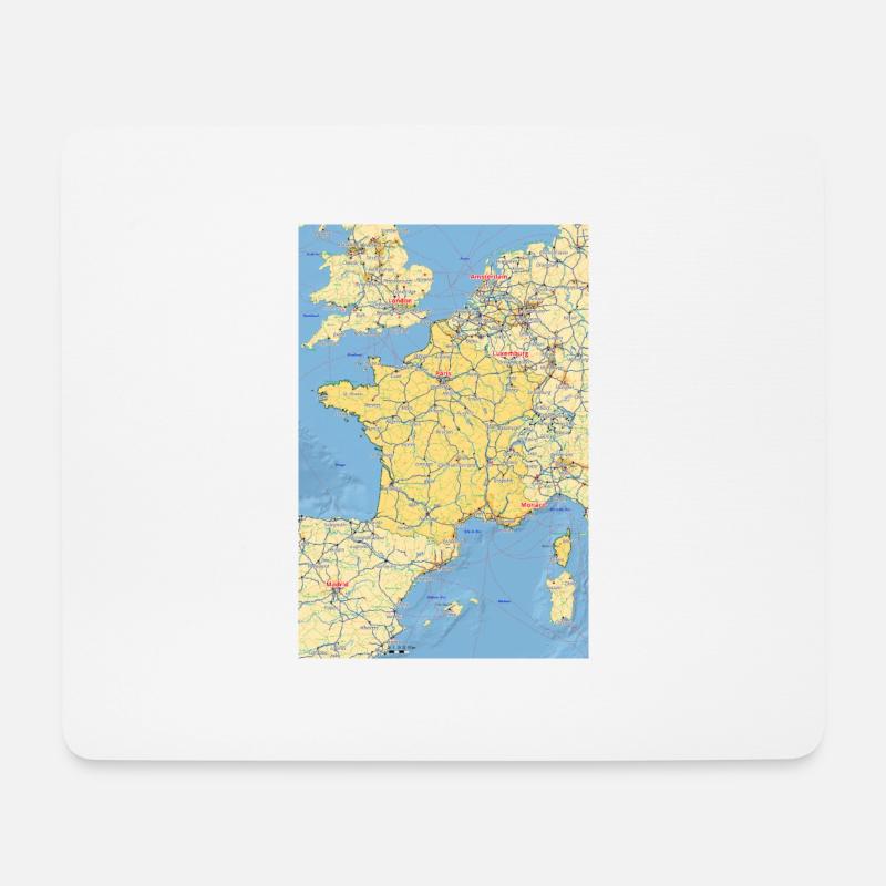 Frankreich Karte mit Städten Straßen Flüssen Seen - Mousepad (Querformat) - Weiß