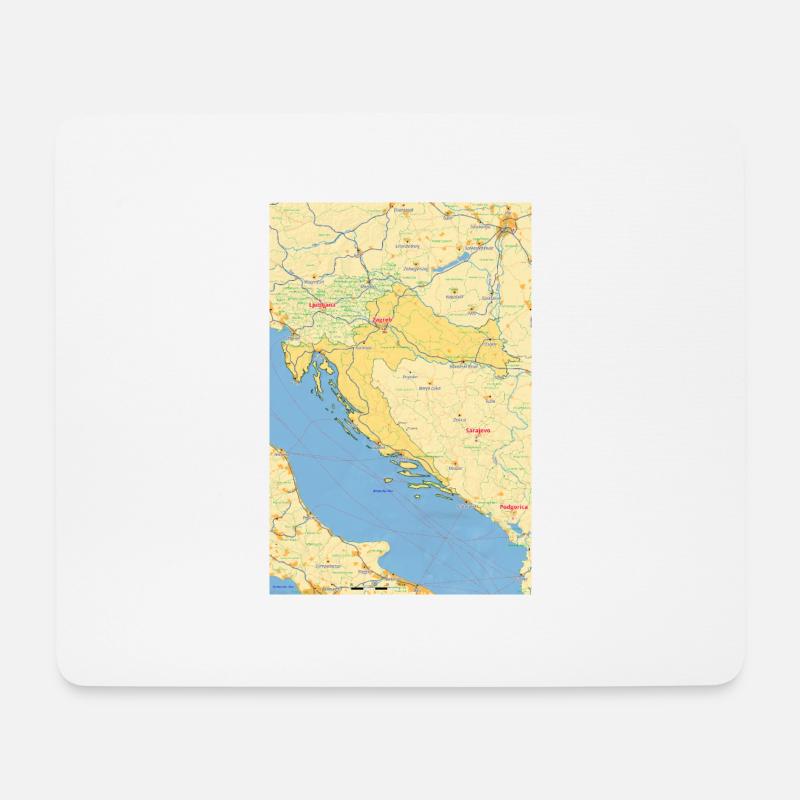 Kroatien Karte mit Städten Straßen Flüssen Seen - Mousepad (Querformat) - Weiß
