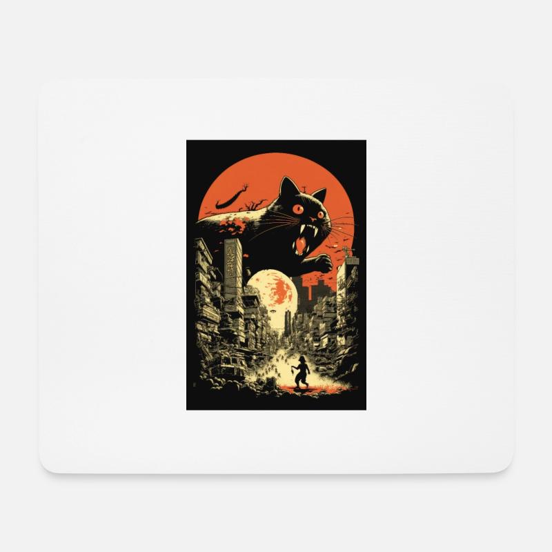 Katze Monster Zerstört Stadt Japan Anime Manga - Mousepad (Querformat) - Weiß