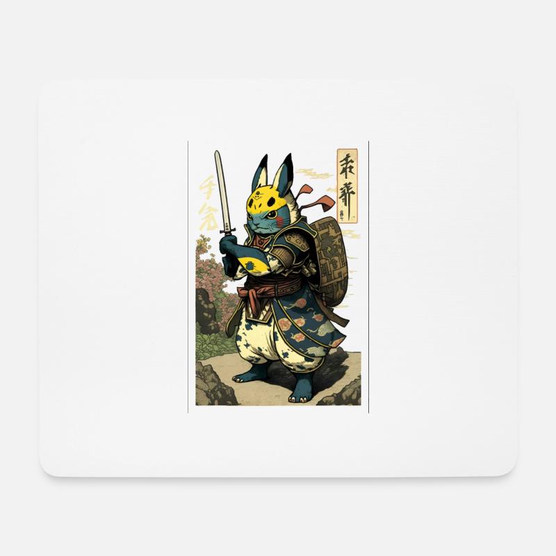 Japanischer Hase in Samuraikostüm in Ukiyo-e Stil - Mousepad (Querformat) - Weiß
