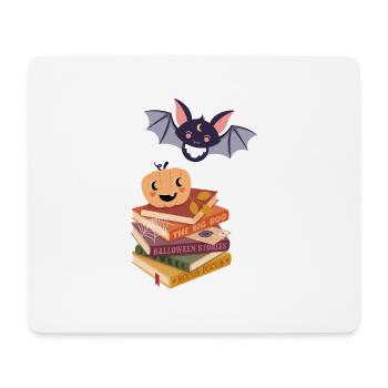 Bat and pumpkin on Halloween book pile - Mouse Pad (horizontal) - white - Front