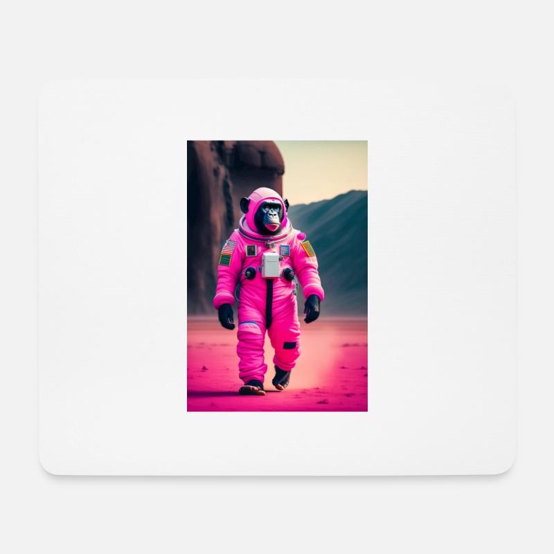 Ein Schimpanse fliegt in den Weltraum - Mousepad (Querformat) - Weiß