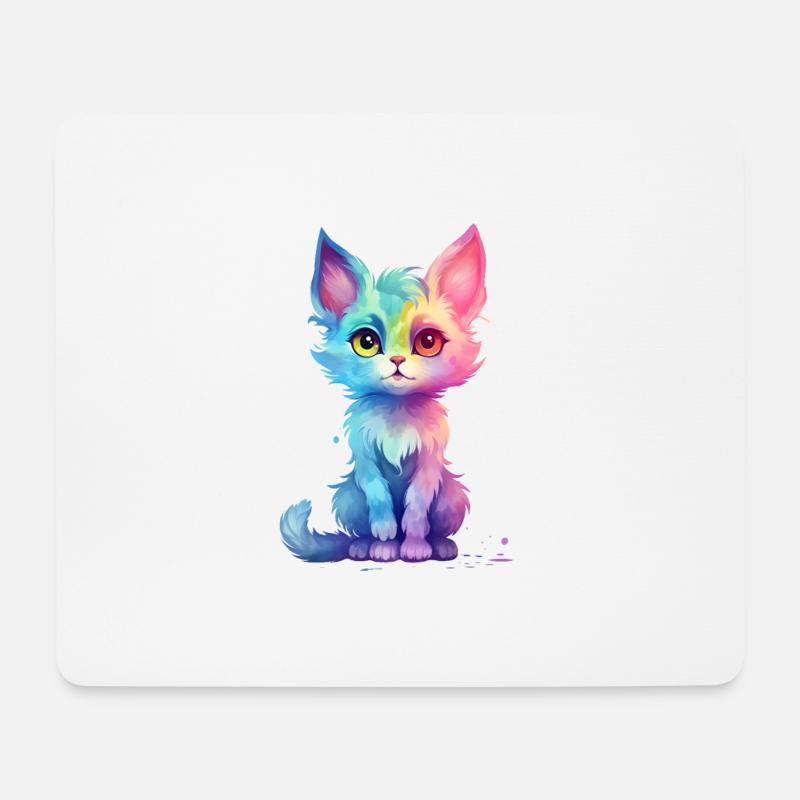 Süßes Aqua Pastell Buntes Katzendesign - Mousepad (Querformat) - Weiß