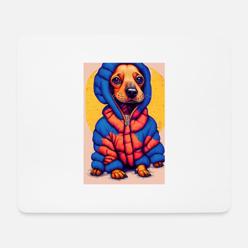 Pop-Art Dackel mit Oversized Puffer-Jacket - Mousepad (Querformat) - Weiß