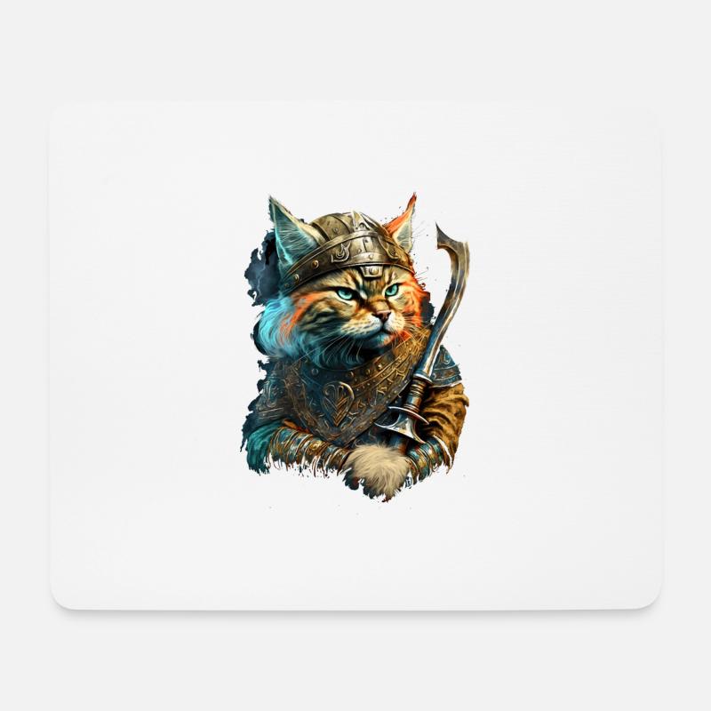 Wikinger-Katze - Mousepad (Querformat) - Weiß