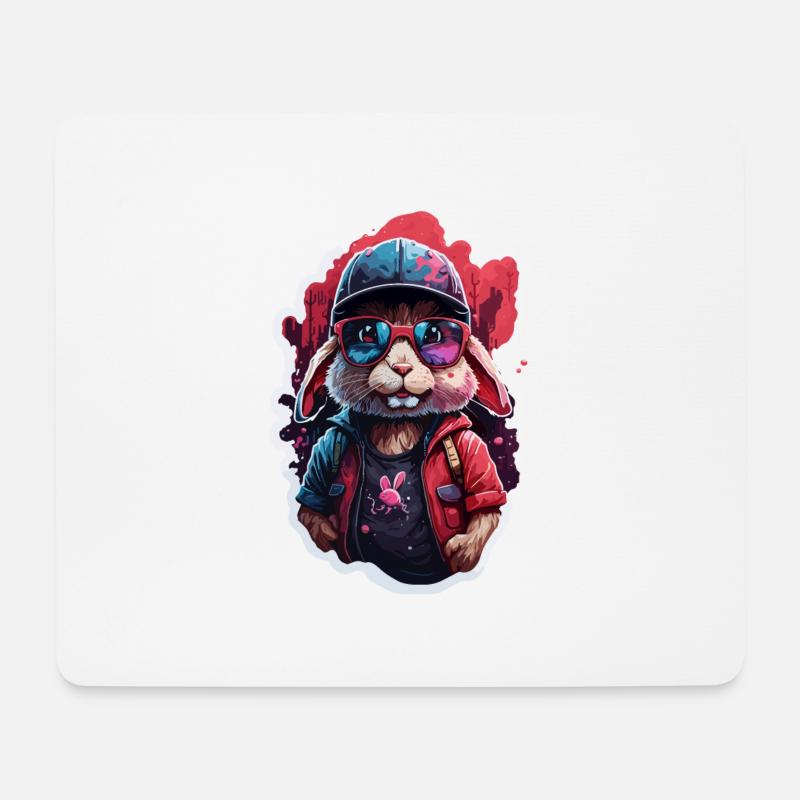 Hase niedlich, Baseballkappe, Sonnenbrille, Pullover, Farbe - Mousepad (Querformat) - Weiß