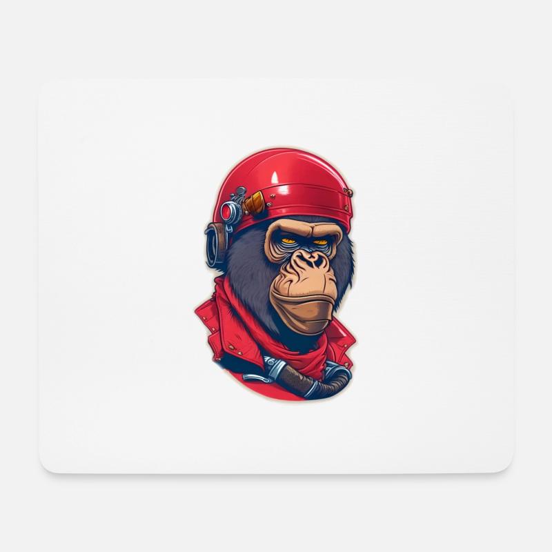 Gorilla Biker-Affe - Mousepad (Querformat) - Weiß