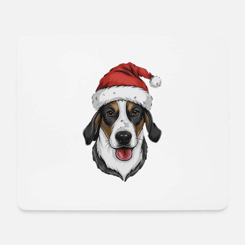 Chien avec bonnet de Père Noël - Tapis de souris (format paysage) - blanc