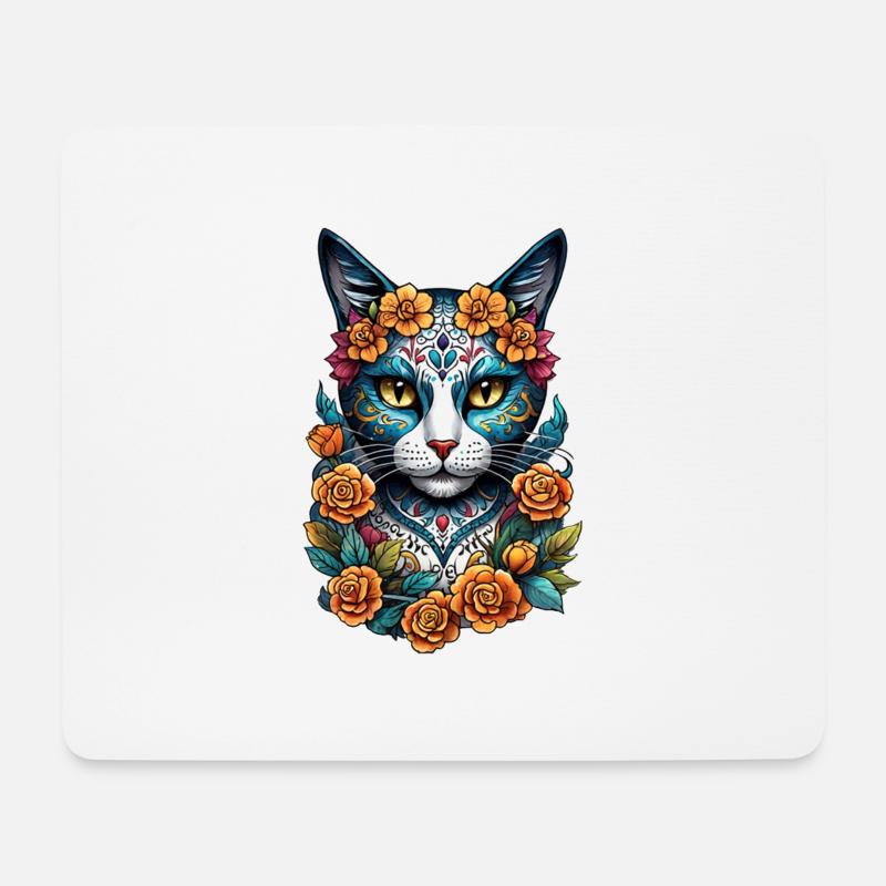 Katze Mexiko - Dia de los Muertos - Mousepad (Querformat) - Weiß