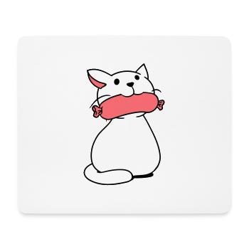 Süße Katze Isst Würstchen Mund Frisst Wurst Spaß - Mousepad (Querformat) - Weiß - Vorne