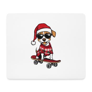Jack Russell Terrier Chien Noël Skateboard - Tapis de souris (format paysage) - blanc - Devant