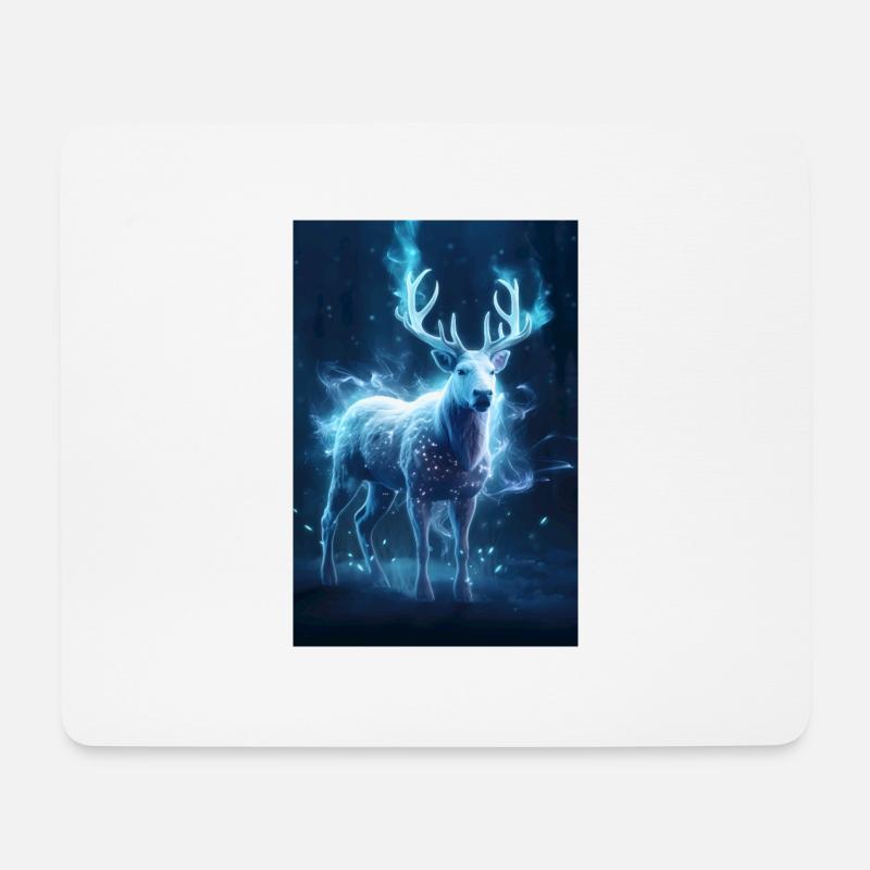 Das leuchtende Geweih – Wächter des Winterwaldes - Mousepad (Querformat) - Weiß