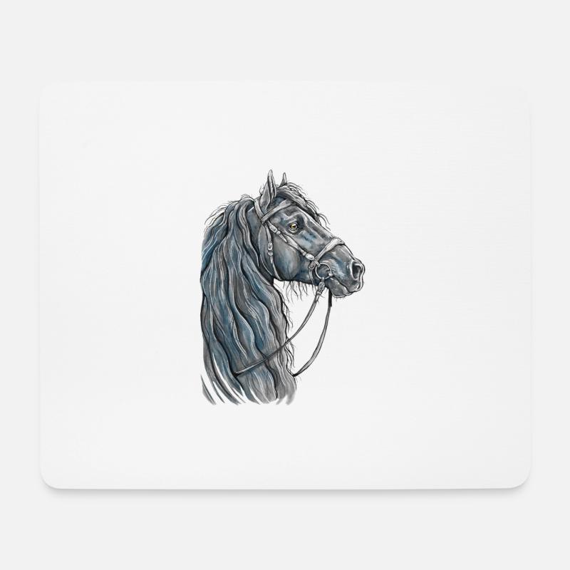 Schwarzer Friese Portrait - Mousepad (Querformat) - Weiß