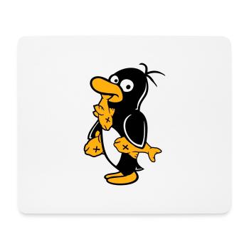 Penguin Eats Three Fish Caught Hunger Delicious - Mouse Pad (horizontal) - white - Front
