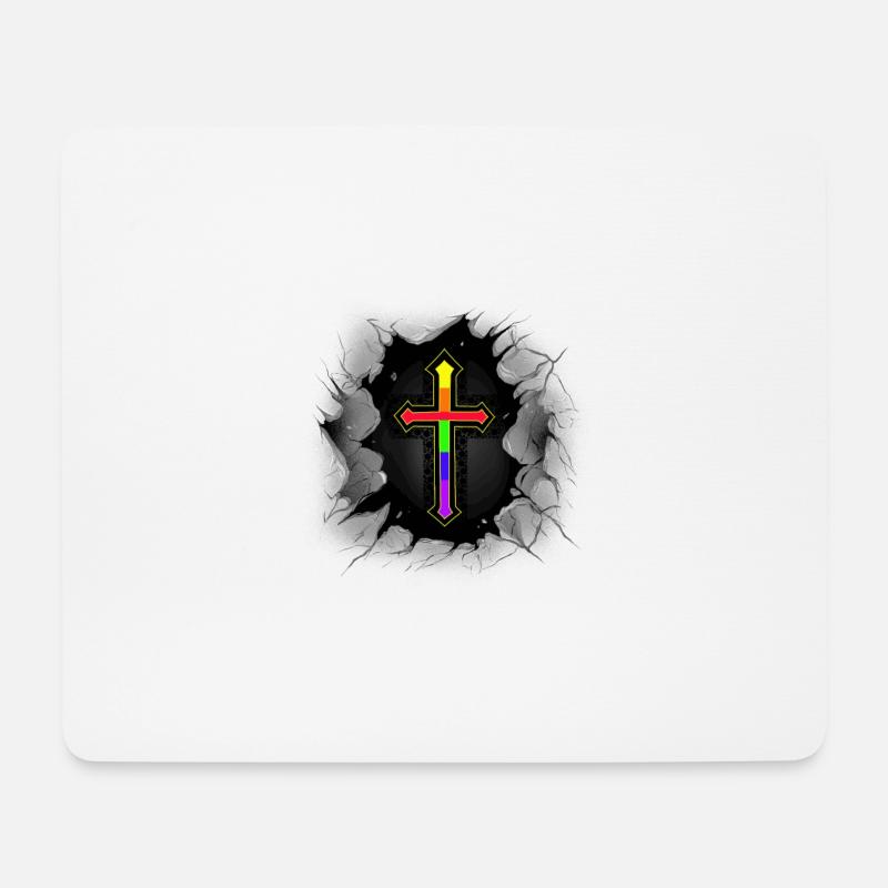 Kreuz Kreuze Kruzifix LGBT Gay Pride Regenbogen - Mousepad (Querformat) - Weiß