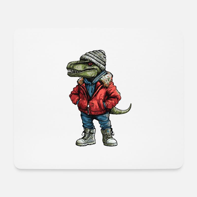 Dinosaurier T-Rex Lustig Winter - Mousepad (Querformat) - Weiß