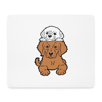 2 Welpen Hunde Liegen Aufeinander Zwei Freunde Duo - Mousepad (Querformat) - Weiß - Vorne