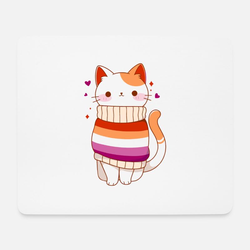 Lesbisch Katze LGBTQ+ Pride Sapphic Kawaii queer - Mousepad (Querformat) - Weiß