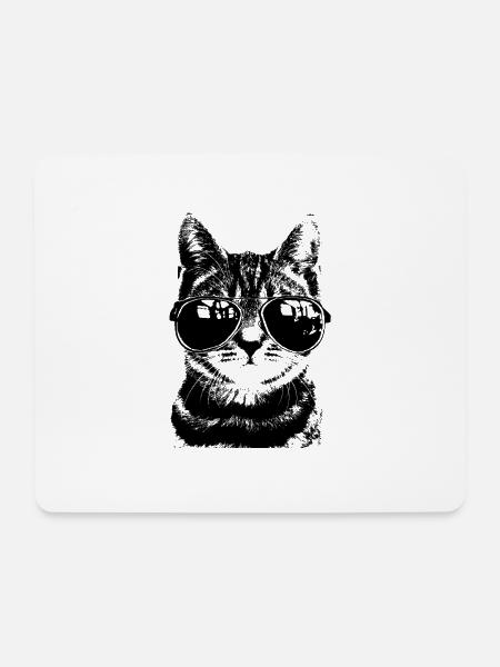 Coole Katze mit Sonnenbrille - Mousepad (Querformat) - Weiß