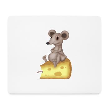 Niedliche Maus auf Käse - Mousepad (Querformat) - Weiß - Vorne