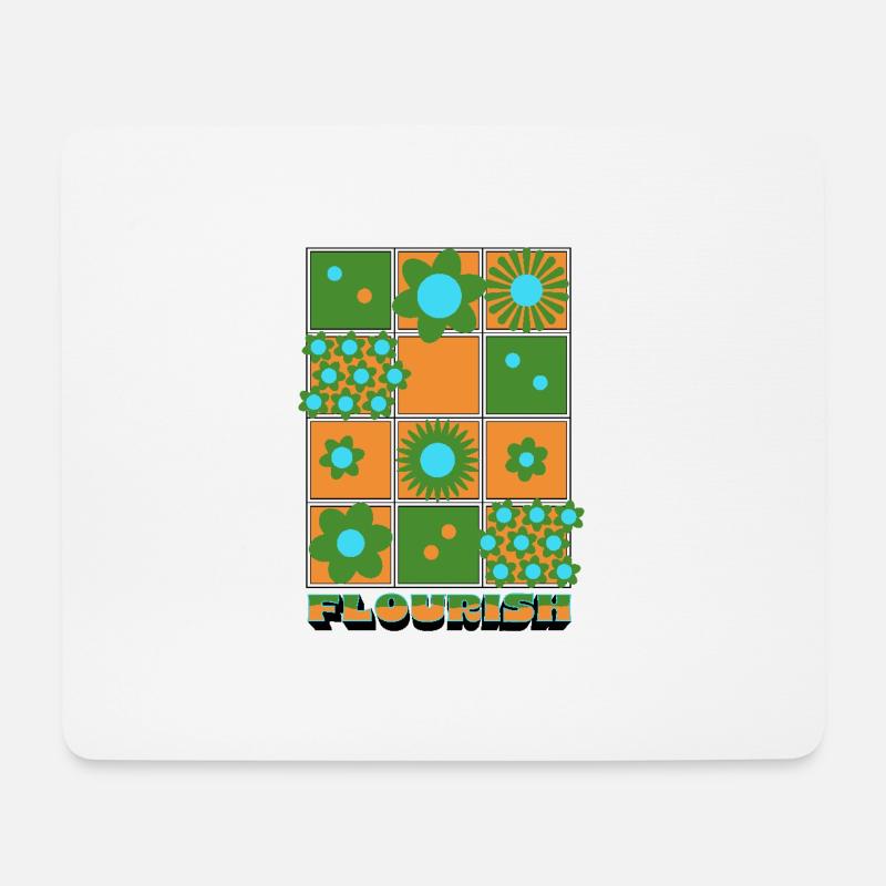 Retro-Blumenmuster-T-Shirt - Mousepad (Querformat) - Weiß