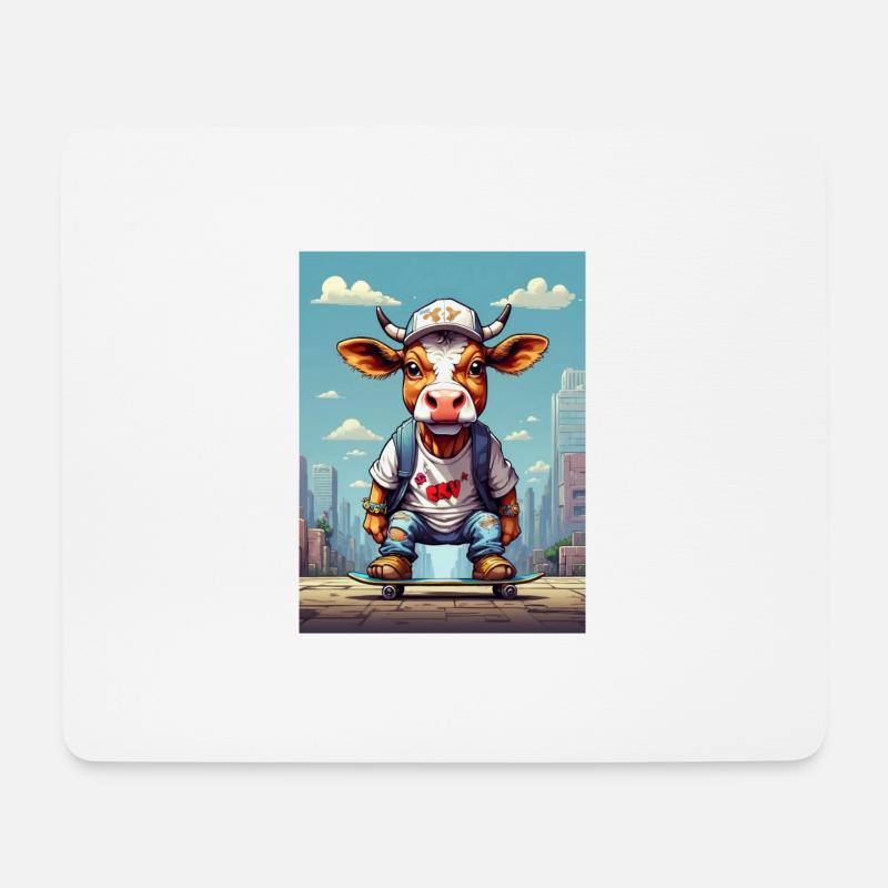 Comic Kuh auf Skateboard - Mousepad (Querformat) - Weiß