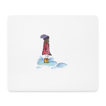 Une fille joue sous la pluie et saute dans une flaque - Tapis de souris (format paysage) - blanc - Devant