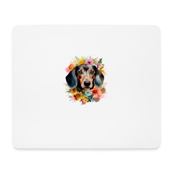 Dachshund Dog Teckel Watercolor Art Flowers - Mouse Pad (horizontal) - white - Front
