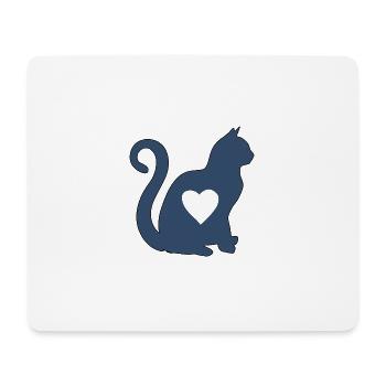Cœur de chat bleu marine silhouette chat amoureux noir - Tapis de souris (format paysage) - blanc - Devant