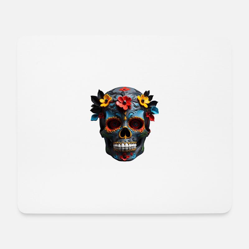 Vibrant Floral Sugar Skull Motif - Mousepad (Querformat) - Weiß