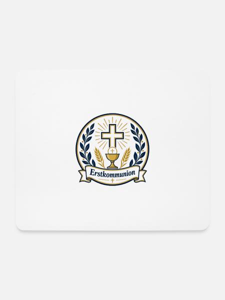 Erstkommunion Kreuz Kelch Emblem - Mousepad (Querformat) - Weiß