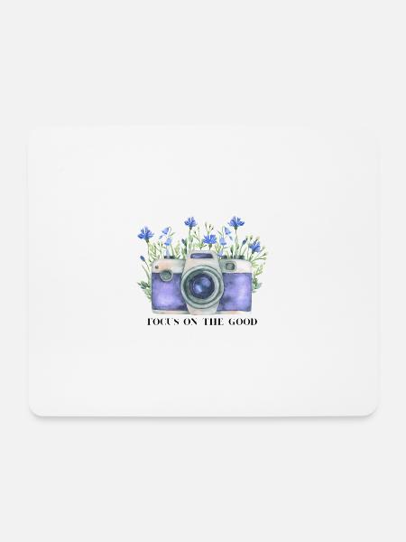 Watercolor Camera with Floral Wreath - Mouse Pad (horizontal) - white