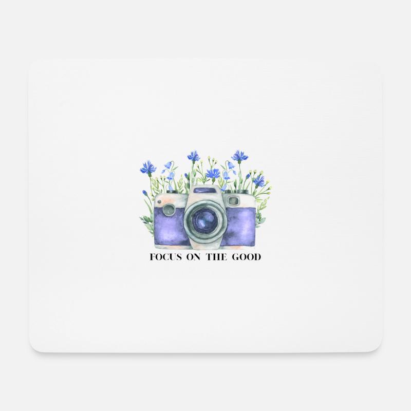 Watercolor Camera with Floral Wreath - Mouse Pad (horizontal) - white