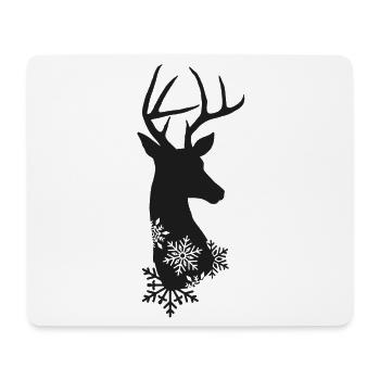 Winterhirsch Silhouette mit Schneeflocken - Mousepad (Querformat) - Weiß - Vorne