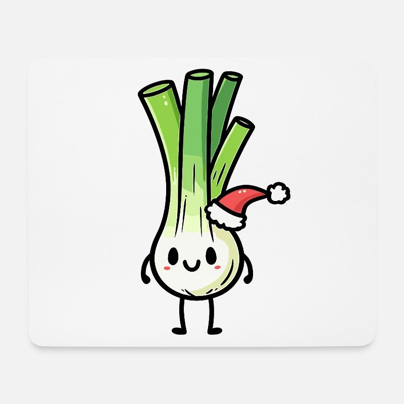 Kawaii Lauch mit Weihnachtsmütze - Mousepad (Querformat) - Weiß