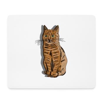 Illustration : Portrait d’un chat rayé - Tapis de souris (format paysage) - blanc - Devant