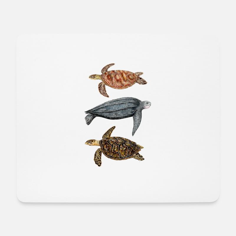 Meeresschildkröten: Grüne Schildkröte, Habichtschnabel und Lederrücken - Mousepad (Querformat) - Weiß