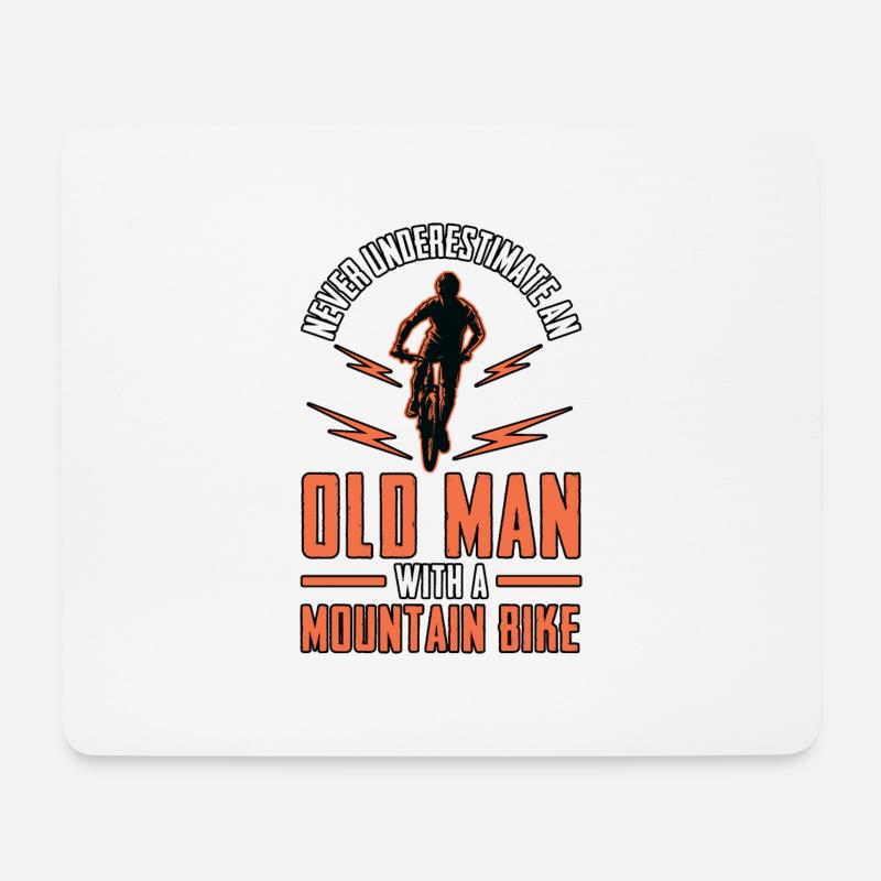 BMX MTB Alter Mann auf dem Fahrrad - Mousepad (Querformat) - Weiß
