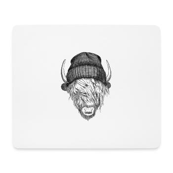Highland Cattle avec casquette - Tapis de souris (format paysage) - blanc - Devant