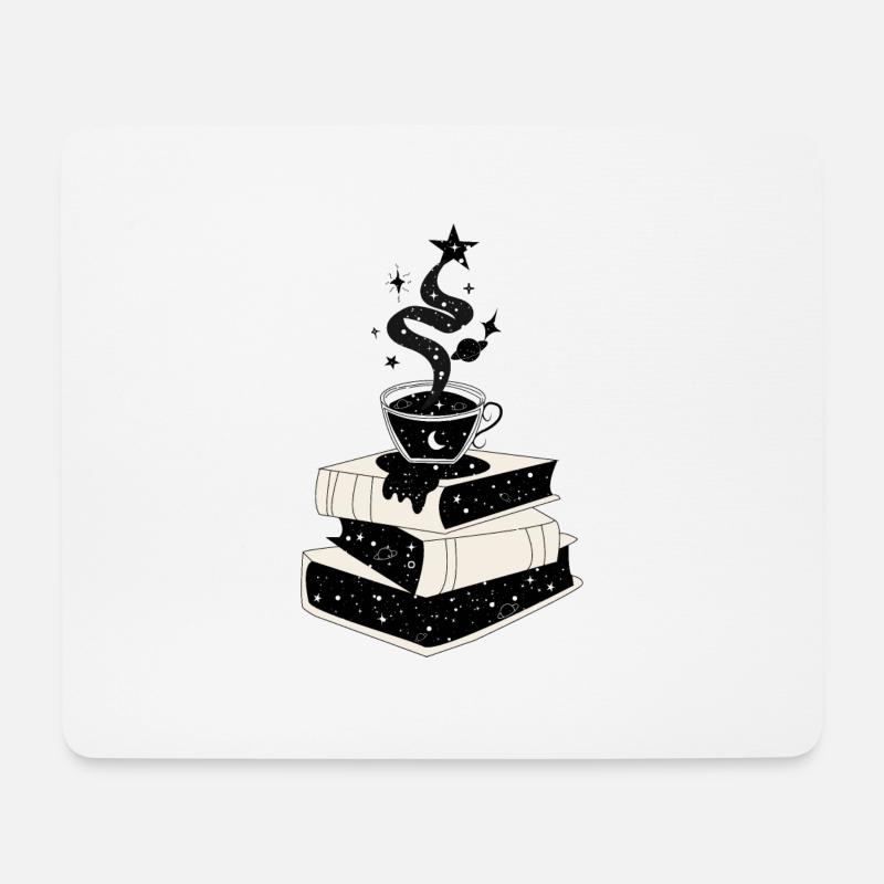 Schwarz-Weiß-Raum mit Büchern und Kaffee. - Mousepad (Querformat) - Weiß