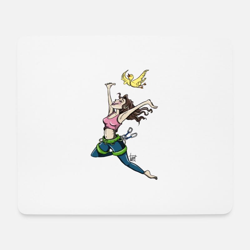 Fliegende Kletterin mit Vogel - Mousepad (Querformat) - Weiß