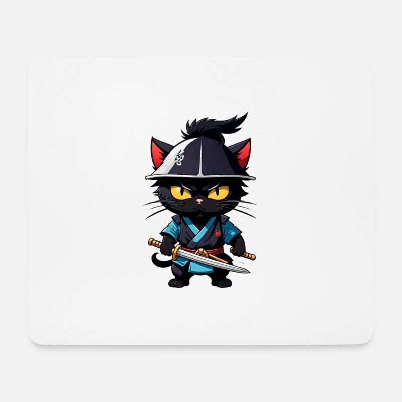 Ninja Cat - Samurai Kitten - Mouse Pad (horizontal) - white