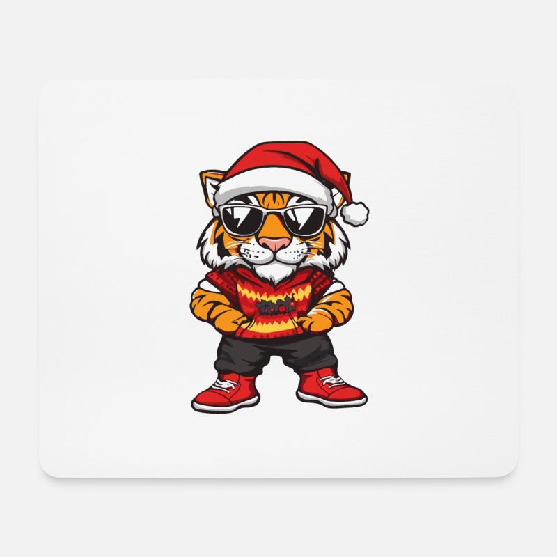Tiger Weihnachten Comic Cool - Mousepad (Querformat) - Weiß