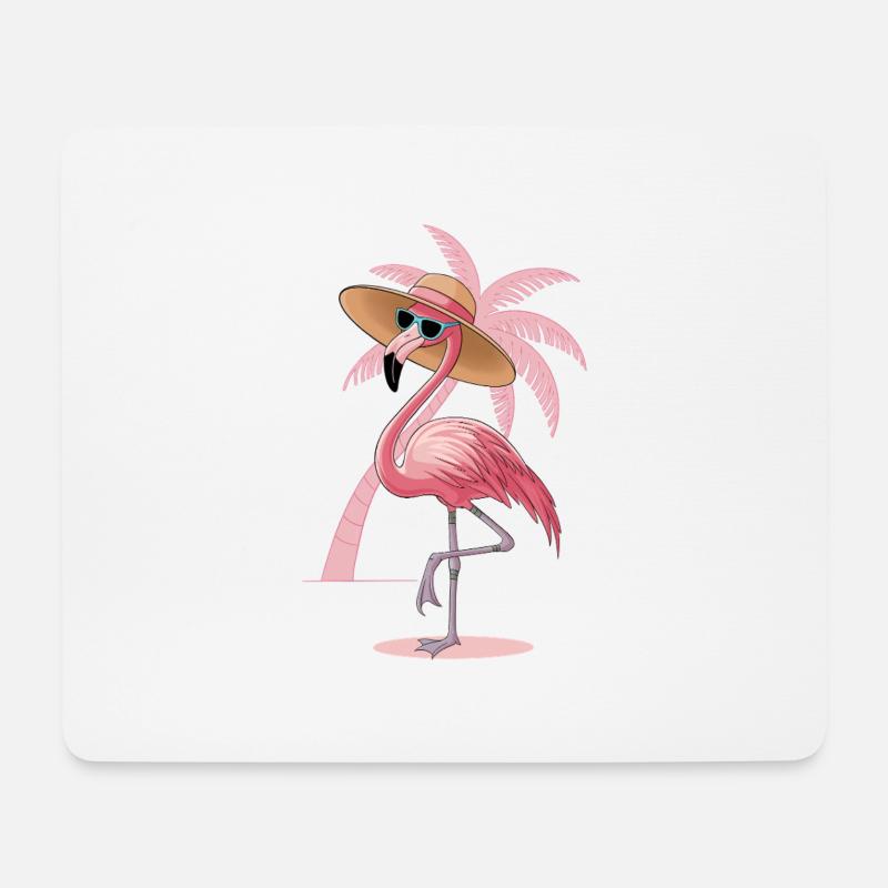 Flamingo with sun hat - Mouse Pad (horizontal) - white