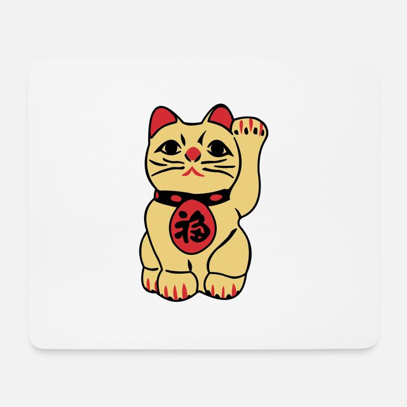maneki neko - Winkende Glückskatze - Mousepad (Querformat) - Weiß