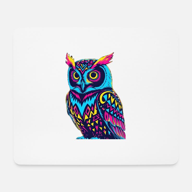 Neon Tribal Eule Design - Mousepad (Querformat) - Weiß