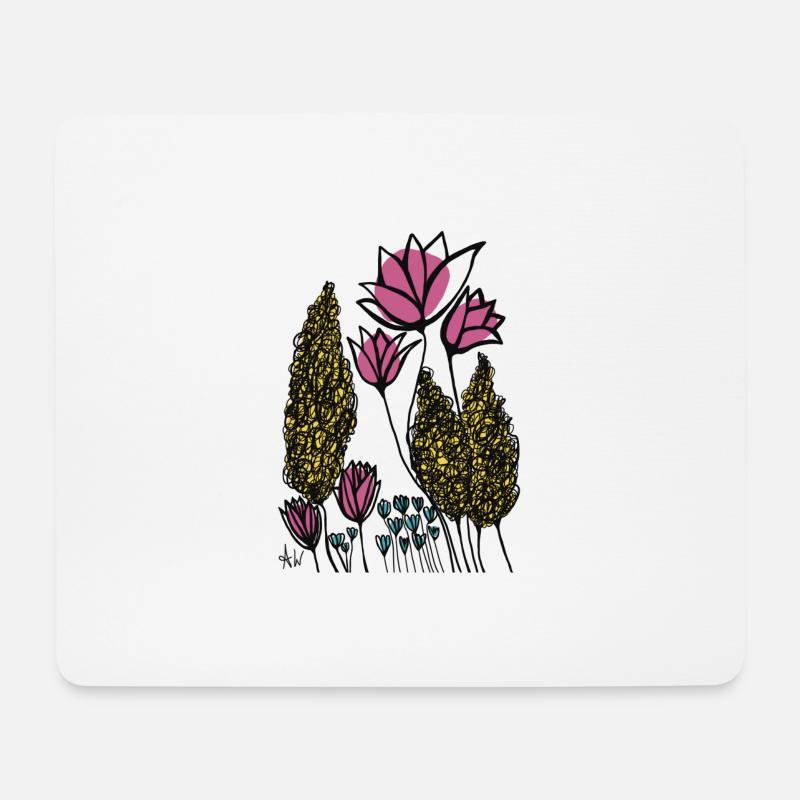 Abstrakte Fine Line Blumen Bunt Pink - Mousepad (Querformat) - Weiß