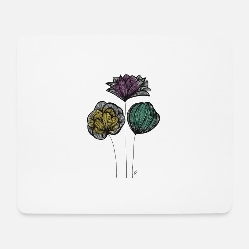 Abstrakte Fine Line Blumen Bunt - Mousepad (Querformat) - Weiß
